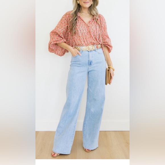 Women’s Gigio Coral Floral Long Dolman Sleeve Peasant Boho Oversized Top Size L - Picture 3 of 14